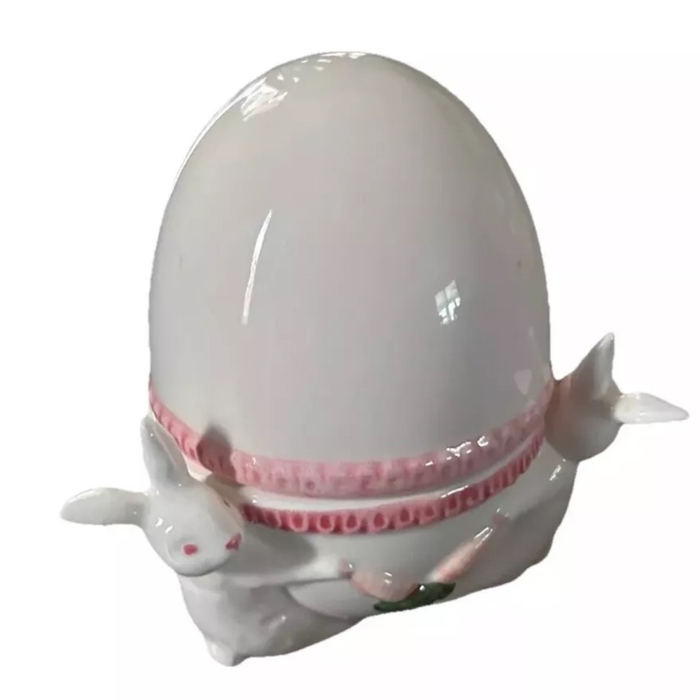 Fitz and Floyd Candy Jar Lidded Container Bunnies with Easter Egg Japan
